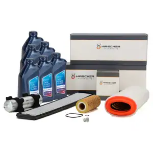 HIRSCHER Filterset 4-tlg + 6L ORIGINAL 5W30 Motor&ouml;l f&uuml;r BMW 3er E46 318d 04.2003 320d M47