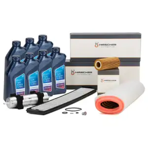 HIRSCHER Filterset 4-tlg + 7L ORIGINAL 5W30 Motor&ouml;l LL04 f&uuml;r BMW 3er E46 330d 204 PS M57