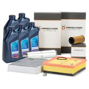 HIRSCHER Filterset 4-tlg + 5L ORIGINAL 5W30 Motor&ouml;l f&uuml;r BMW F20 F21 F30-34 B37 B47 N47