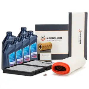 HIRSCHER Filterset 3-tlg + 6L ORIGINAL 5W30 Motor&ouml;l f&uuml;r BMW 5er E39 520d 136 PS M47