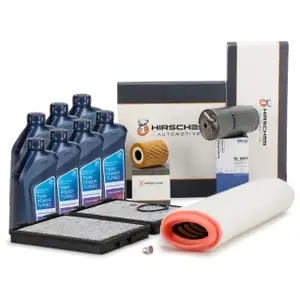 HIRSCHER Filterset 4-tlg + 7L ORIGINAL 5W30 Motor&ouml;l f&uuml;r BMW 5er E39 525d 530d 163-193 M57