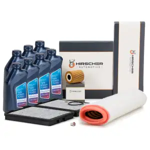 HIRSCHER Filterset 3-tlg + 7L ORIGINAL 5W30 Motor&ouml;l f&uuml;r BMW 5er E39 525d 530d 163-193 M57