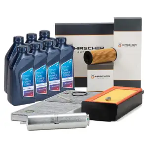 HIRSCHER Filterset 4-tlg + 7L ORIGINAL 5W30 Motor&ouml;l f&uuml;r BMW 5er F10/11 M550d xDrive N57