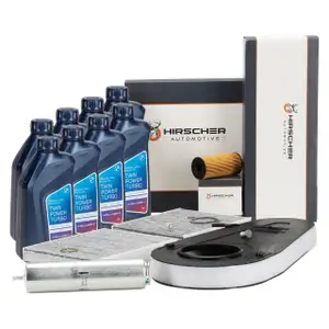 HIRSCHER Filterset 4-tlg + 8L ORIGINAL 5W30 Motor&ouml;l f&uuml;r BMW 5er F10 F11 F07 525d 530d N57