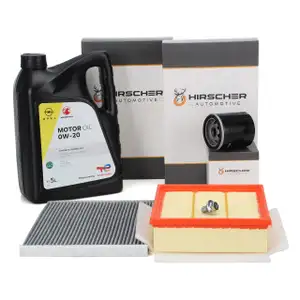 HIRSCHER Filterset + 5L ORIGINAL 0W20 Motor&ouml;l f&uuml;r OPEL Corsa E 1.0 90/115 PS