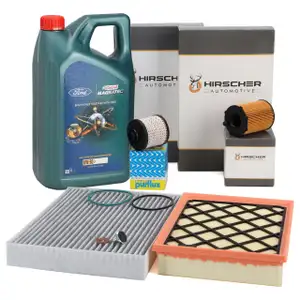 HIRSCHER Filterset 4-tlg + 5L ORIGINAL 0W30 Motor&ouml;l f&uuml;r FORD Mondeo 5 MK5 1.5 TDCi 120 PS