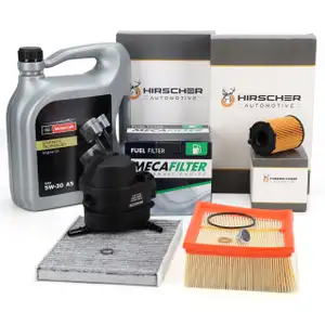 HIRSCHER Filterset 4-tlg + 5L ORIGINAL 5W30 A5 Motor&ouml;l f&uuml;r FORD Fiesta 6 MK6 1.4 TDCi F6JD