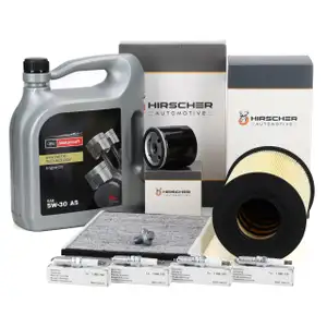 HIRSCHER Filterset + 4x ORIGINAL Z&uuml;ndkerze + 5L 5W30 Motor&ouml;l f&uuml;r FORD Focus 3 1.6 EcoBoost