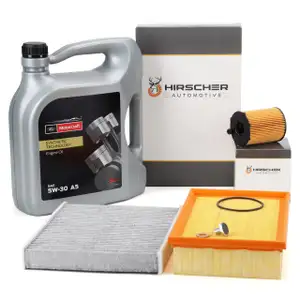 HIRSCHER Filterset 3-tlg + 5L ORIGINAL 5W30 Motor&ouml;l f&uuml;r FORD Focus C-Max DM2 1.6 TDCi