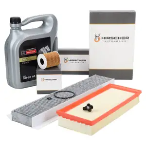 HIRSCHER Filterset 3-tlg + 5L ORIGINAL 5W30 Motor&ouml;l f&uuml;r FORD 3 1.8/2.0 16V bis 10.2002