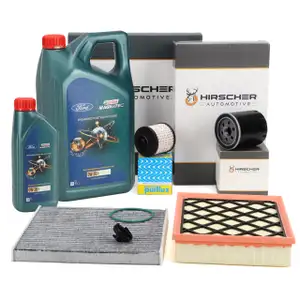 HIRSCHER Filterset 4-tlg + 6L ORIGINAL 0W30 D Motor&ouml;l f&uuml;r FORD Mondeo 5 S-MaxX 2.0 TDCi