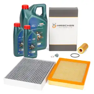 HIRSCHER Filterset 3-tlg + 7L CASTROL 0W20 Motoröl für FORD Focus 4 1.5 EcoBlue mit