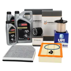 HIRSCHER Filterset 4-tlg + 7L ORIGINAL 5W30 A5 f&uuml;r FORD Transit V363 2.2 TDCi 01.14-07.14