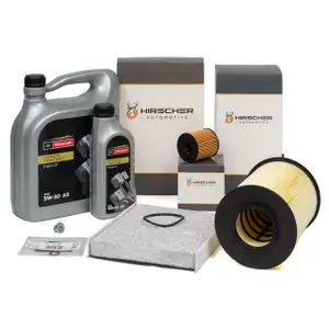 HIRSCHER Filterset 3-tlg + 6L ORIGINAL 5W30 Motor&ouml;l f&uuml;r FORD Focus 2 2.0 TDCi ab 04.2007
