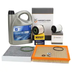 HIRSCHER Filterset 4-tlg + 5L ORIGINAL 5W30 dexos2 Motoröl OPEL Astra J Zafira C 2.0 CDTI