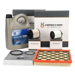 HIRSCHER Filterset 4-tlg + 5L ORIGINAL 5W30 dexos2 Motor&ouml;l f&uuml;r OPEL Astra J C 2.0 CDTi