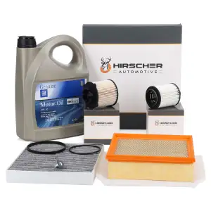 HIRSCHER Filterset 4-tlg + 5L ORIGINAL 5W30 dexos2 f&uuml;r OPEL Meriva B 1.3 CDTi ab Fgst.