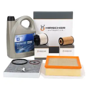 HIRSCHER Filterset 4-tlg + 5L ORIGINAL 5W30 dexos2 f&uuml;r OPEL Meriva B 1.6 CDTi ab Fgst.