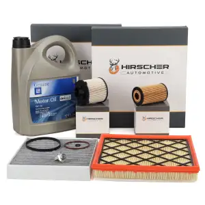 HIRSCHER Filterset 4-tlg + 5L ORIGINAL 5W30 dexos2 Motor&ouml;l f&uuml;r OPEL Astra J C 1.6 CDTi