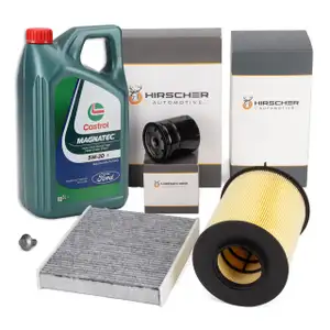 HIRSCHER Filterset + 5L ORIGINAL 5W-20 E Motor&ouml;l f&uuml;r FORD Focus C-Max DM2 1.8 2.0 122-145