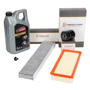 HIRSCHER Filterset 3-tlg + 5L ORIGINAL 5W30 Motor&ouml;l f&uuml;r FORD Mondeo 3 1.8/2.0 16V 11.2002
