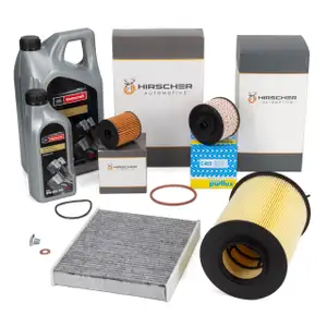HIRSCHER Filterset 4-tlg + 6L ORIGINAL 5W-30 A5 Motor&ouml;l f&uuml;r FORD Kuga 1 MK1 2.0 TDCi 136