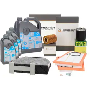 HIRSCHER Filterset 4-tlg + 8L ORIGINAL 5W30 Motor&ouml;l MERCEDES W204 S204 X204 224 PS OM642