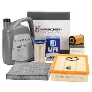 HIRSCHER Filterset 4-tlg + 5L ORIGINAL 0W30 Motor&ouml;l f&uuml;r VW Passat Arteon 2.0 TDI 4motion
