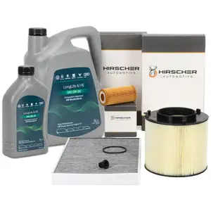 HIRSCHER Filterset + 6L ORIGINAL 0W20 Motor&ouml;l f&uuml;r AUDI A4 8W B9 A5 F5 Q5 FY 2.0-45 TFSI