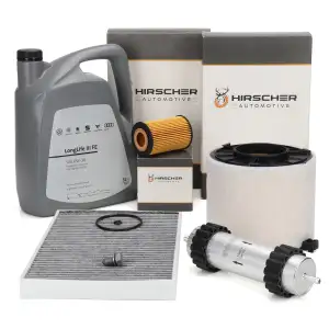 HIRSCHER Filterset 4-tlg + 5L ORIGINAL 0W30 Motor&ouml;l f&uuml;r AUDI A4 B9 A5 F5 2.0/30/35/40 TDI
