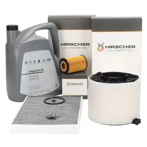 HIRSCHER Filterset 3-tlg + 5L ORIGINAL 0W30 Motor&ouml;l f&uuml;r AUDI A4 B9 A5 F5 Q5 FY 2.0-40TDI