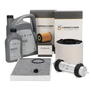HIRSCHER Filterset 4-tlg + 6L ORIGINAL 0W30 Motor&ouml;l f&uuml;r AUDI A4 B99 A5 F59 40 TDI 204 PS