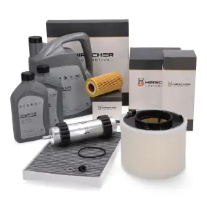HIRSCHER Filterset 4-tlg + 7L ORIGINAL 0W30 Motor&ouml;l f&uuml;r AUDI A4 B9 A5 F5 3.0/50 TDI