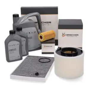 HIRSCHER Filterset 3-tlg + 7L ORIGINAL 0W30 Motor&ouml;l f&uuml;r AUDI A4 B9 A5 F5 Q5 FY 3.0-50TDI