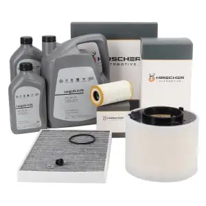 HIRSCHER Filterset 3-tlg + 7L ORIGINAL 0W30 Motor&ouml;l f&uuml;r AUDI S4 B9 S5 F5 TDI 347 PS