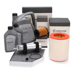 HIRSCHER Filterset 4-tlg + 7L ORIGINAL 0W30 Motor&ouml;l f&uuml;r AUDI A6 C7 A7 4G 3.0 TDI 204-320