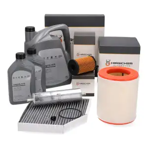 HIRSCHER Filterset 4-tlg + 7L ORIGINAL 0W30 Motor&ouml;l f&uuml;r AUDI A6 C7 A7 4G 3.0 TDI 204-326