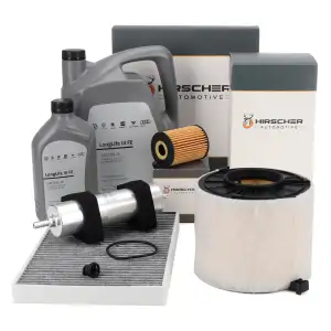 HIRSCHER Filterset 4-tlg + 7L ORIGINAL 0W30 Motor&ouml;l f&uuml;r AUDI A4 B9 A5 F5 Q5 FY 30-40 TDI