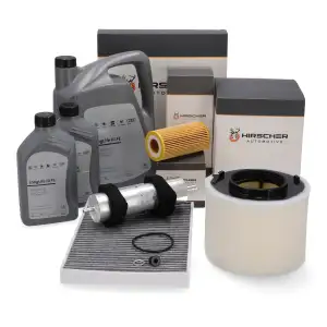 HIRSCHER Filterset 4-tlg + 7L ORIGINAL 0W30 Motor&ouml;l f&uuml;r AUDI A4 B9 A5 F5 Q5 FY 3.0-50TDI