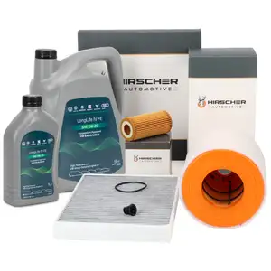 HIRSCHER Filterset + 6L ORIGINAL 0W20 Motor&ouml;l f&uuml;r AUDI A6 C8 A7 4K 45 TFSI 50/55 TFSIe