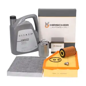 HIRSCHER Filterset 4-tlg + 5L ORIGINAL 0W30 Motor&ouml;l f&uuml;r AUDI A1 8X SEAT Ibiza 4 2.0 TDI