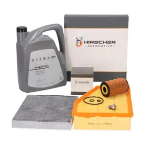 HIRSCHER Filterset 3-tlg + 5L ORIGINAL 0W30 Motor&ouml;l f&uuml;r AUDI A1 8X SEAT Ibiza 4 2.0 TDI