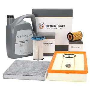 HIRSCHER Filterset 4-tlg + 5L ORIGINAL 0W30 Motor&ouml;l f&uuml;r VW Passat Arteon 2.0 TDI 4motion