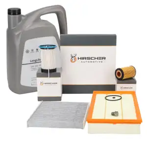 HIRSCHER Filterset 4-tlg + 5L ORIGINAL 0W30 Motor&ouml;l f&uuml;r VW Passat B8 Tiguan 2.0 TDI 240 PS