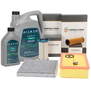 HIRSCHER Filterset 4-tlg + 6L ORIGINAL 0W20 Motor&ouml;l f&uuml;r VW Golf 8 Passat B8 Tiguan 2.0 TDI