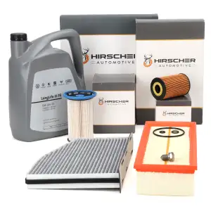 HIRSCHER Filterset 4-tlg + 5L ORIGINAL 0W30 Motoröl für VW Passat Sharan 1.6/2.0 TDI
