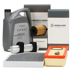 HIRSCHER Filterset 4-tlg + 5L ORIGINAL 0W30 Motor&ouml;l f&uuml;r AUDI A4 B8 A5 8T 8F Q5 8RB 2.0 TDI