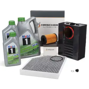 HIRSCHER Filterset 3-tlg + 7L MOBIL 1 ESP 5W30 Motor&ouml;l f&uuml;r PORSCHE Macan 3.0 S Diesel