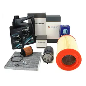 HIRSCHER Filterset 4-tlg + 6L WOLF 0W30 MS-BHDI Motor&ouml;l f&uuml;r FIAT Ducato 250 2.0D Multijet