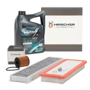 HIRSCHER Filterset + 5L WOLF 0W30 Motor&ouml;l f&uuml;r MINI R56 R55 R60 R61 Cooper S Works N14 N18